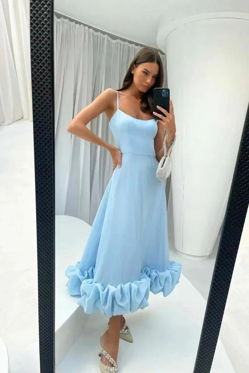 Robe Longue Volants Ourlet Bretelles Fines 6 Coloris Grande Taille | ROBEMODE