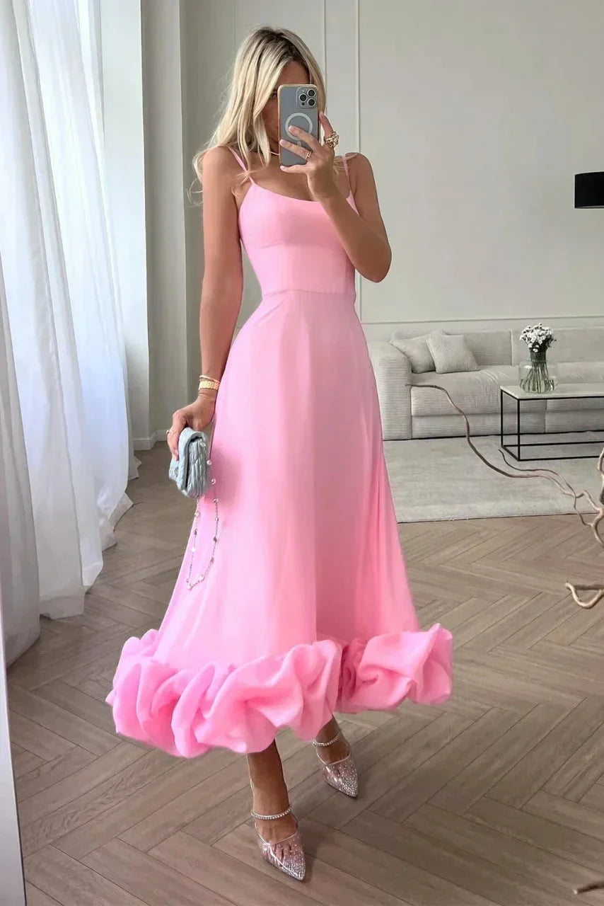 Robe Longue Volants Ourlet Bretelles Fines 6 Coloris Grande Taille | ROBEMODE