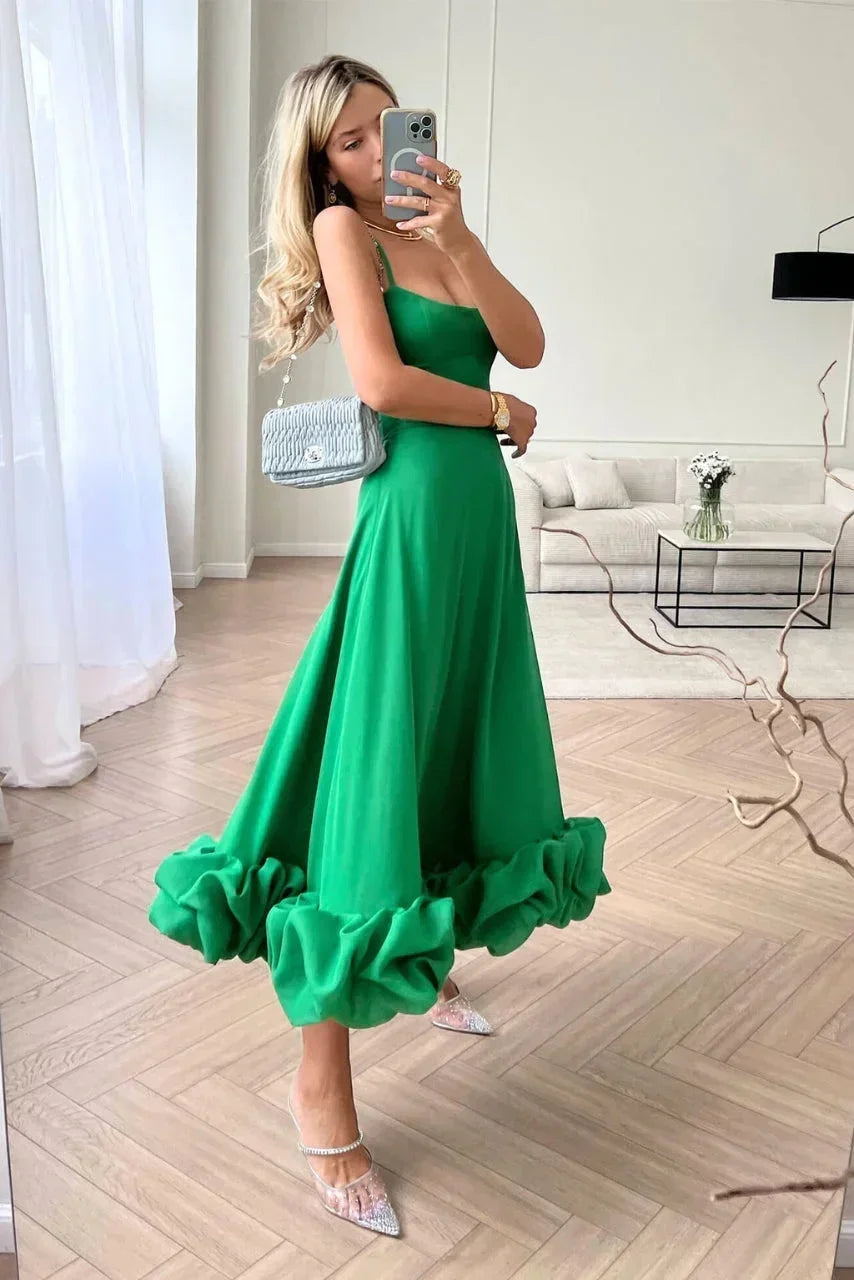 Robe Longue Volants Ourlet Bretelles Fines 6 Coloris Grande Taille | ROBEMODE