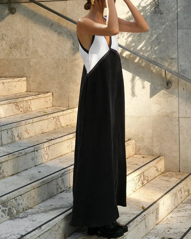 Robe longue femme bicolore à col en V sans manches | Coupe féminine + Style élégant + Facile à accessoiriser – ROBEMODE