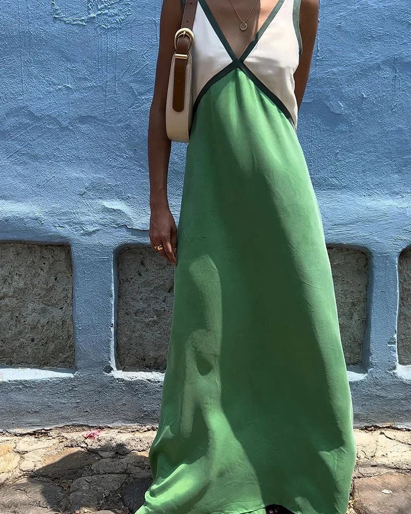 Robe longue femme bicolore à col en V sans manches | Coupe féminine + Style élégant + Facile à accessoiriser – ROBEMODE