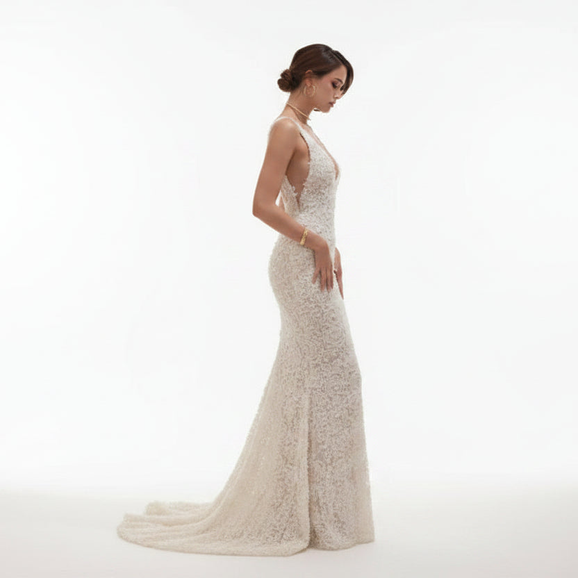 Robe longue femme blanche avec détails floraux | Coupe féminine + Style élégant + Facile à accessoiriser – ROBEMODE