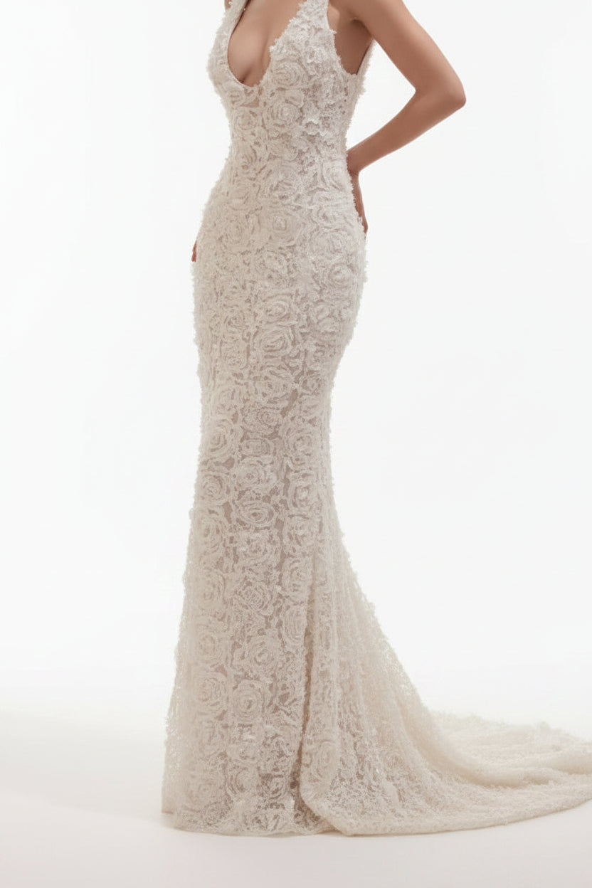 Robe longue femme blanche avec détails floraux | Coupe féminine + Style élégant + Facile à accessoiriser – ROBEMODE