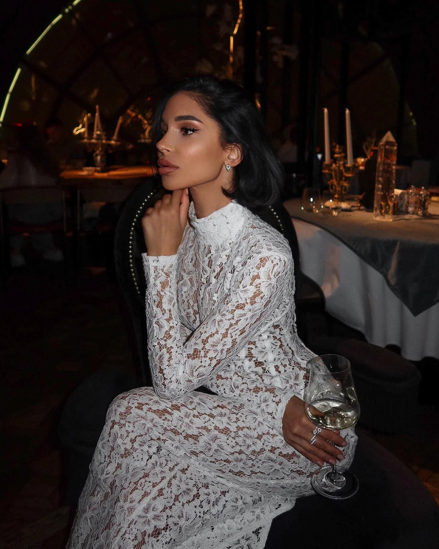 Robe longue femme blanche en dentelle | ROBEMODE