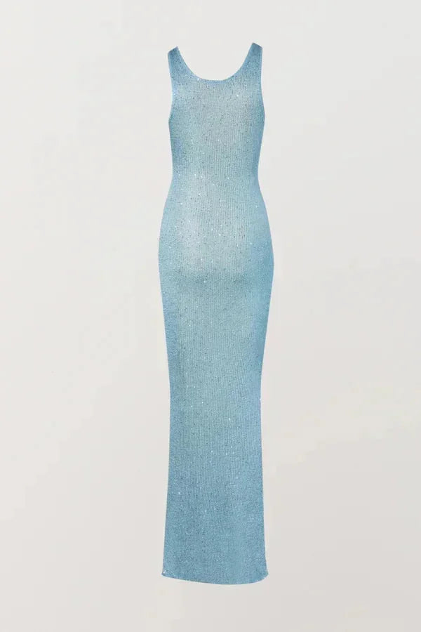 Robe longue femme bleu glacé sans manches ajustée | Coupe féminine + Style élégant + Facile à accessoiriser – ROBEMODE