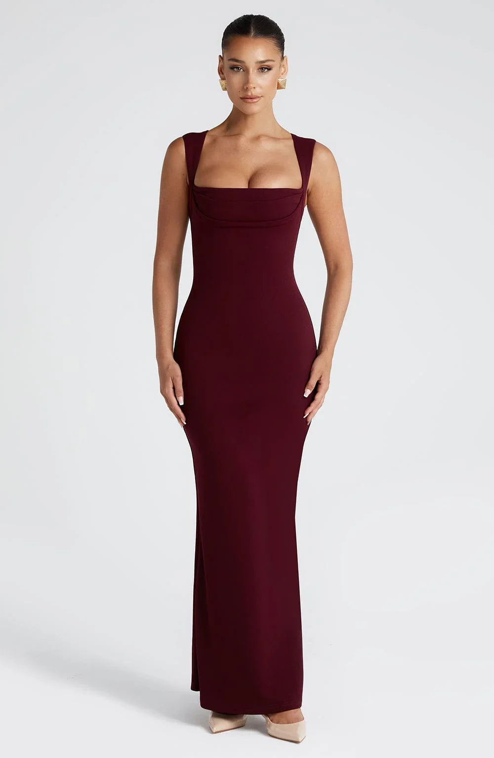 Robe longue femme bordeaux sans manches élégante