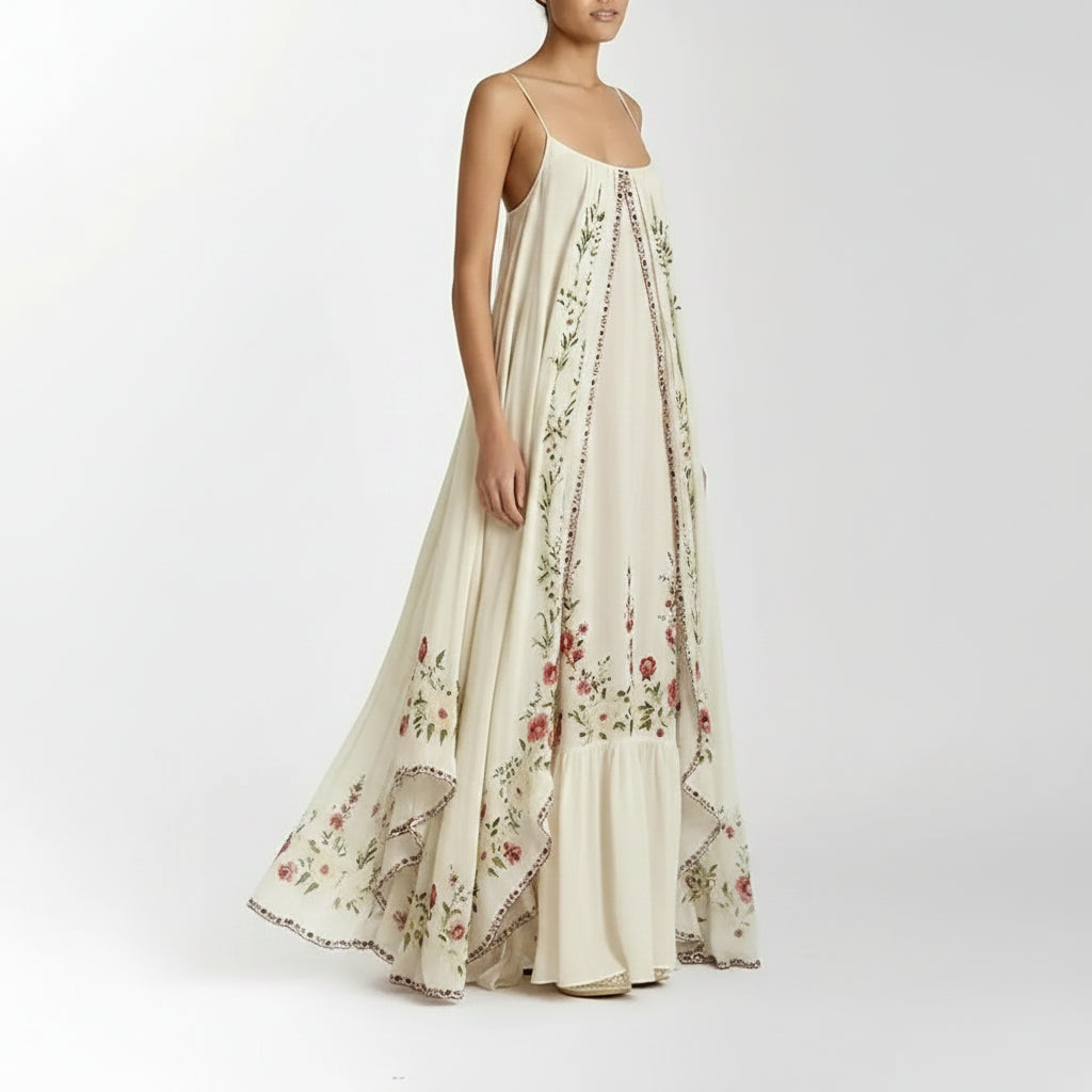 Robe longue femme à bretelles fines motifs floraux | Coupe féminine + Style élégant + Facile à accessoiriser – ROBEMODE
