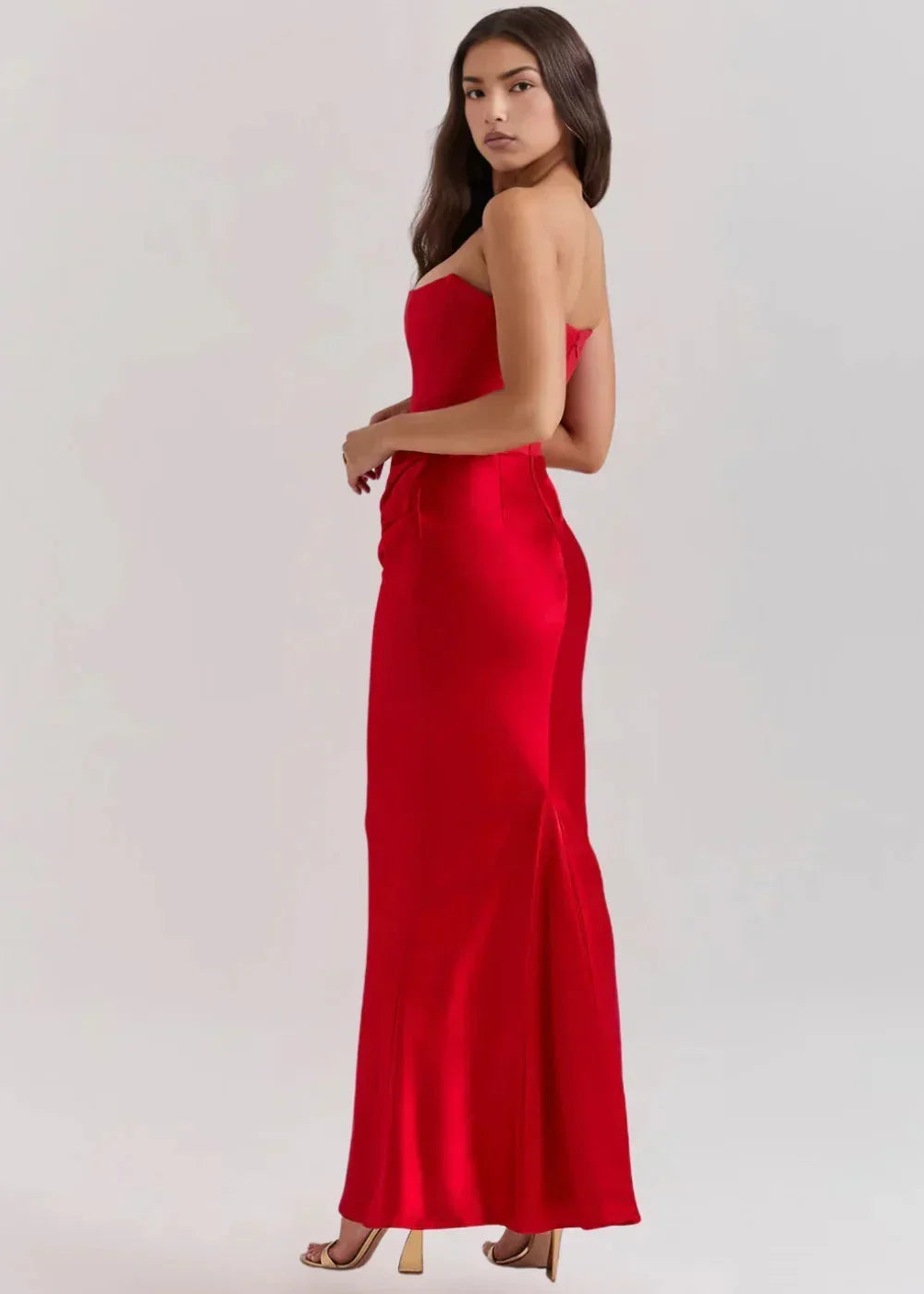 Robe Longue Bustier Froncé Satinée Soirée 5 Coloris | ROBEMODE