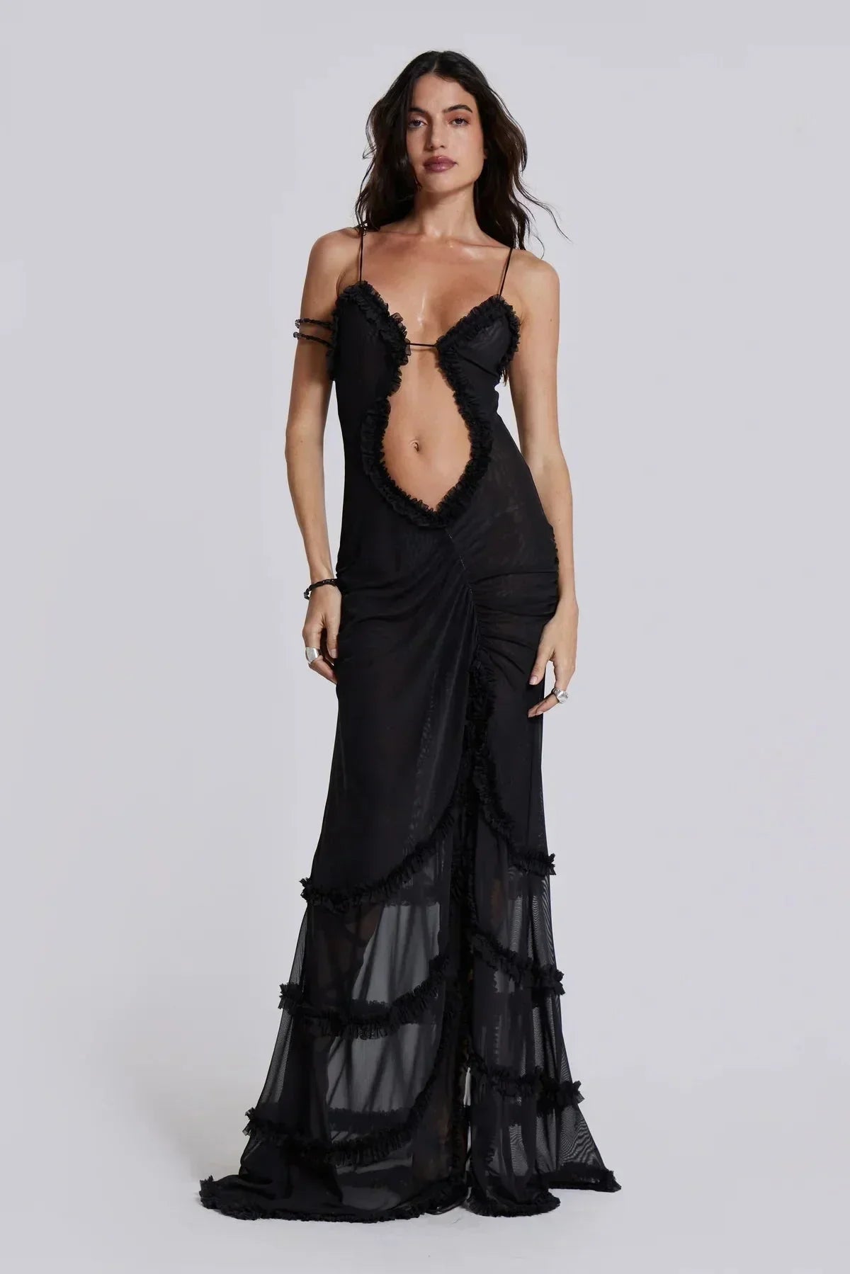 Robe longue femme col en V avec détails drapés | Coupe féminine + Style élégant + Facile à accessoiriser – ROBEMODE