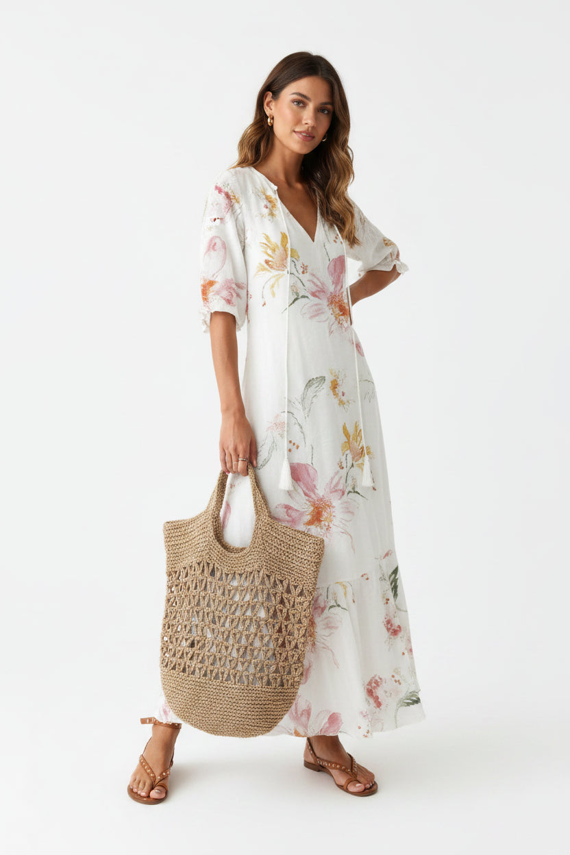 Robe Longue Col V Motifs Floraux 7 Coloris | ROBEMODE