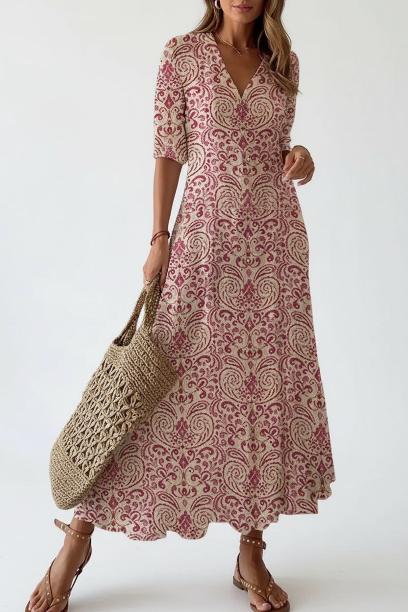 Robe Longue Col V Motifs Floraux 7 Coloris | ROBEMODE