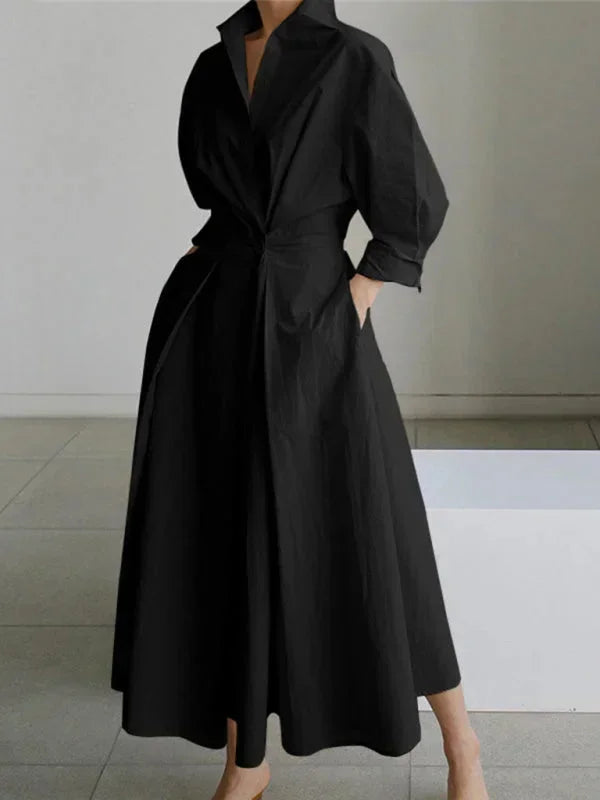 Robe longue femme à col fluide manches avec poches | Coupe féminine + Style élégant + Facile à accessoiriser – ROBEMODE