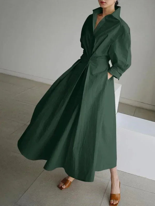 Robe longue femme à col fluide manches avec poches | Coupe féminine + Style élégant + Facile à accessoiriser – ROBEMODE