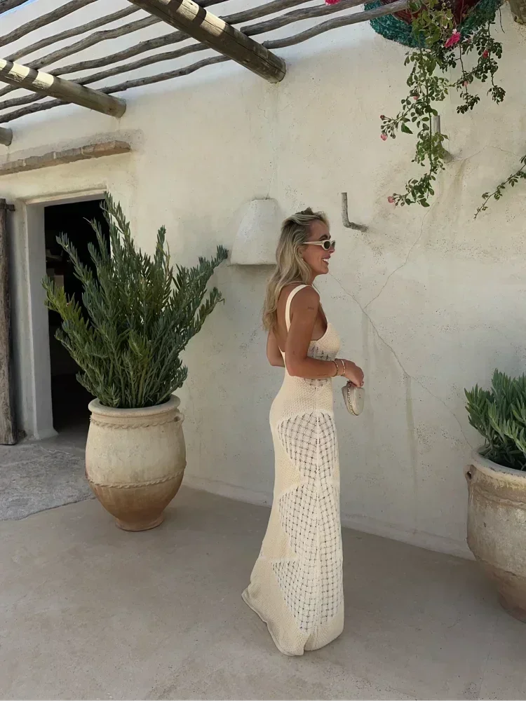 Robe longue femme crème sans manches à motif ajouré | Coupe féminine + Style élégant + Facile à accessoiriser – ROBEMODE