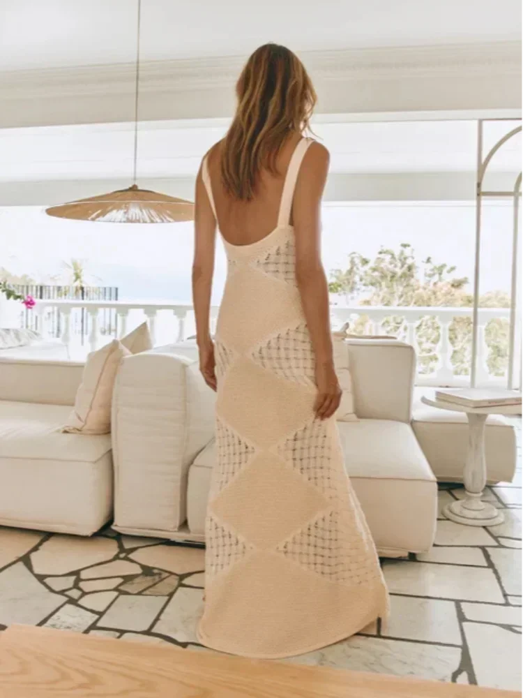 Robe longue femme crème sans manches à motif ajouré | Coupe féminine + Style élégant + Facile à accessoiriser – ROBEMODE
