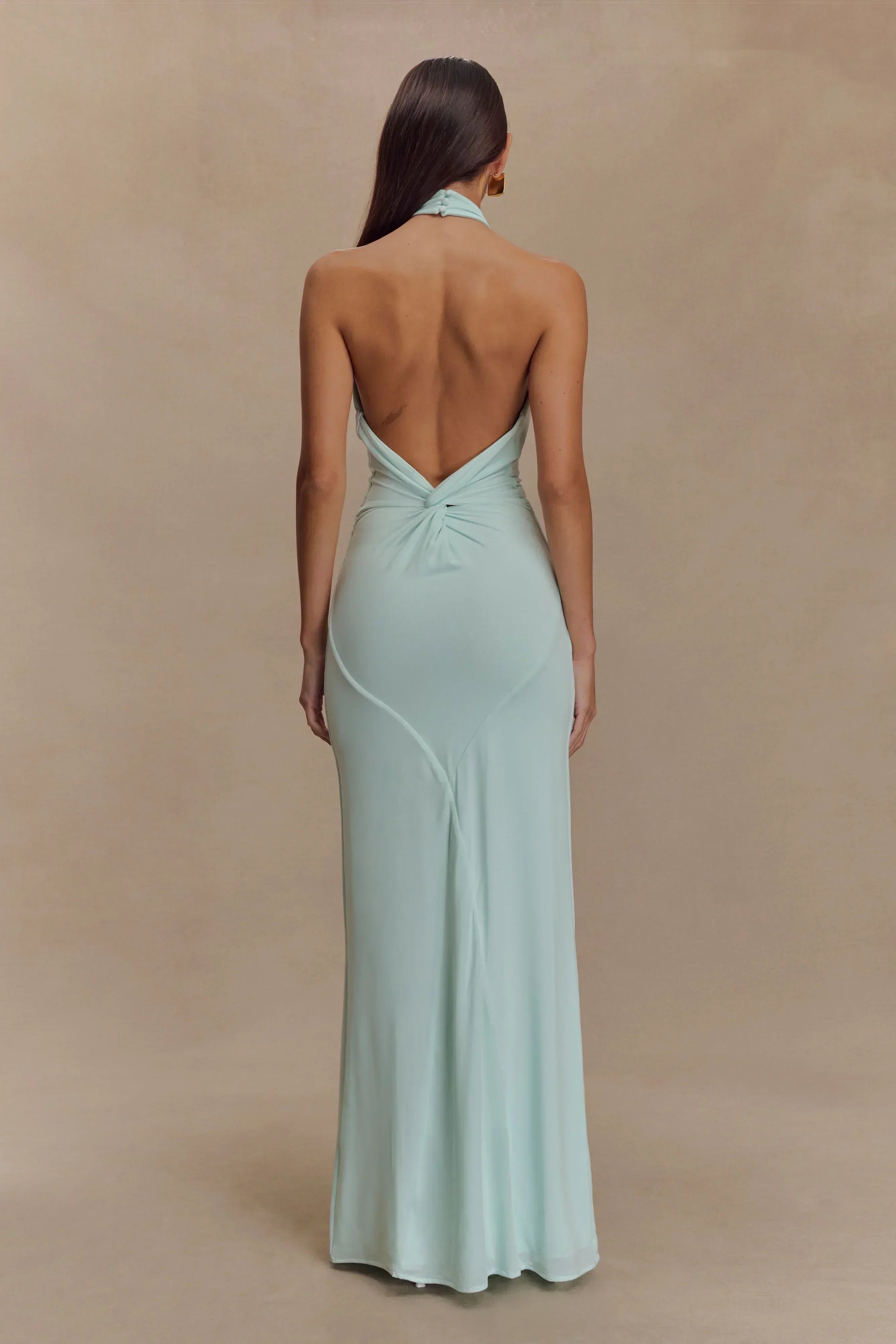 Robe longue femme dos nu couleur menthe douce