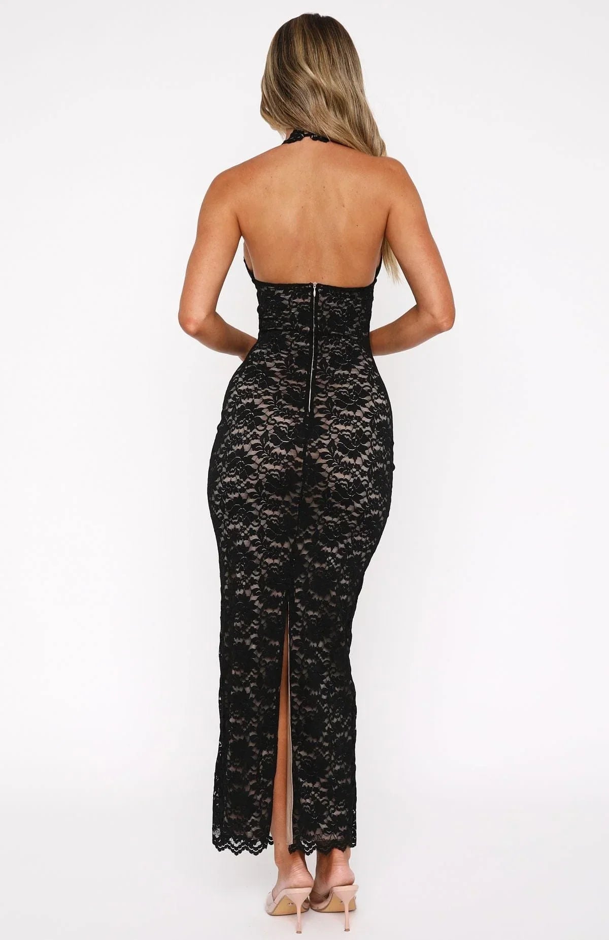 Robe Longue Dentelle Noire Dos Nu Femme | Coupe Ajustée Soirée Élégante | ROBEMODE