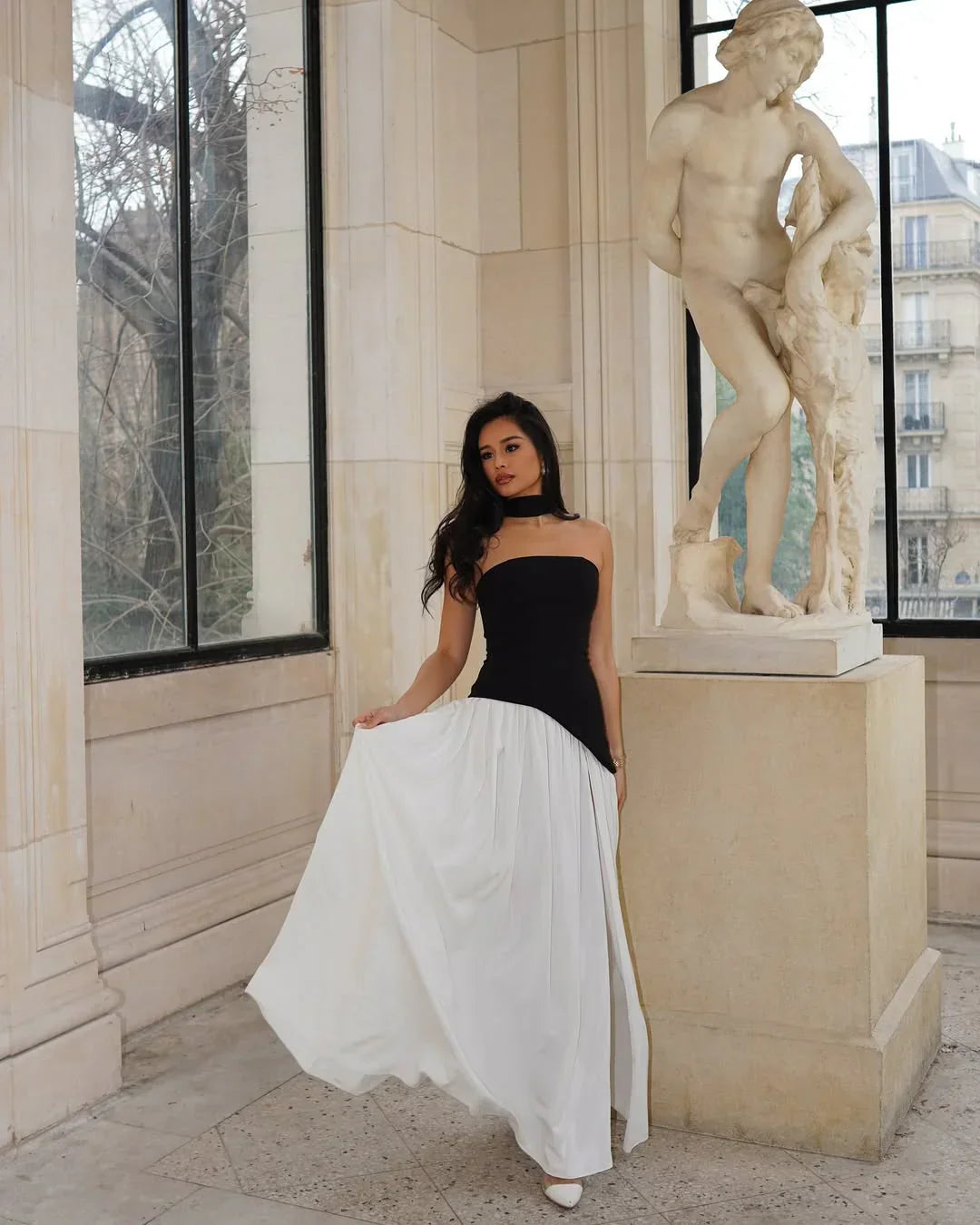 Robe longue femme fendue avec echarpe | ROBEMODE