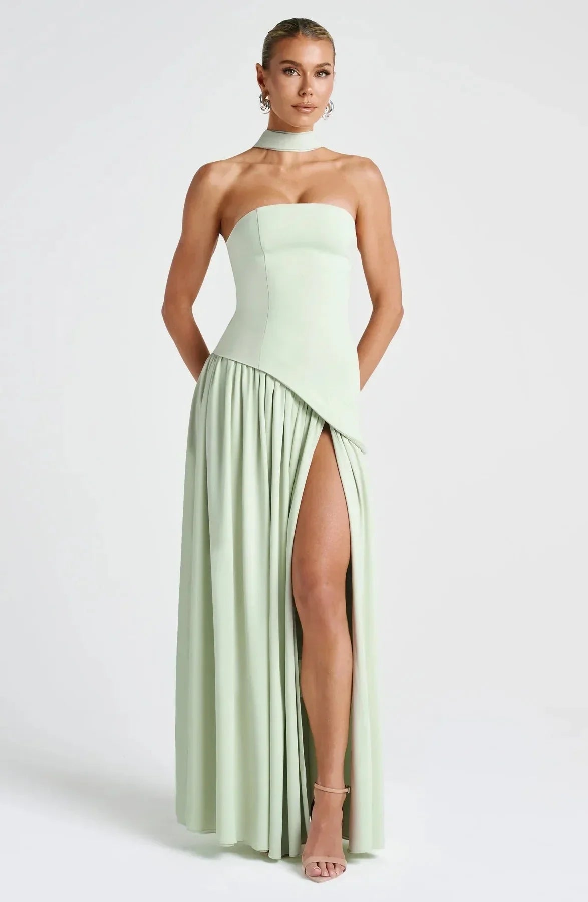 Robe longue femme fendue avec echarpe | ROBEMODE