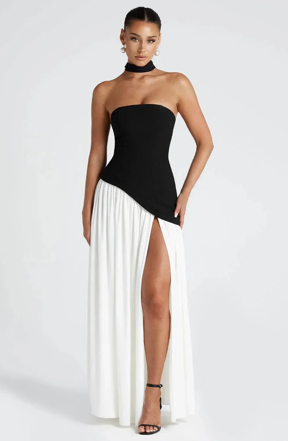 Robe longue femme fendue avec echarpe | ROBEMODE
