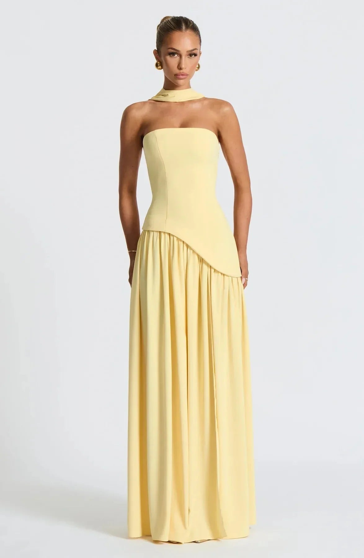 Robe longue femme fendue avec echarpe | ROBEMODE