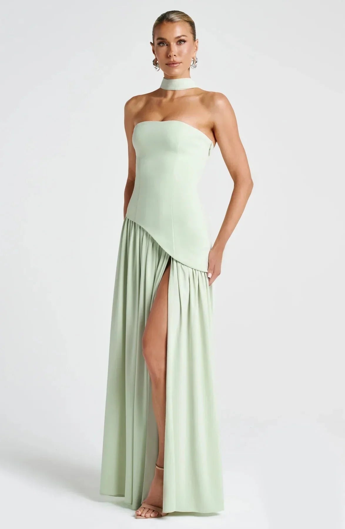 Robe longue femme fendue avec echarpe | ROBEMODE