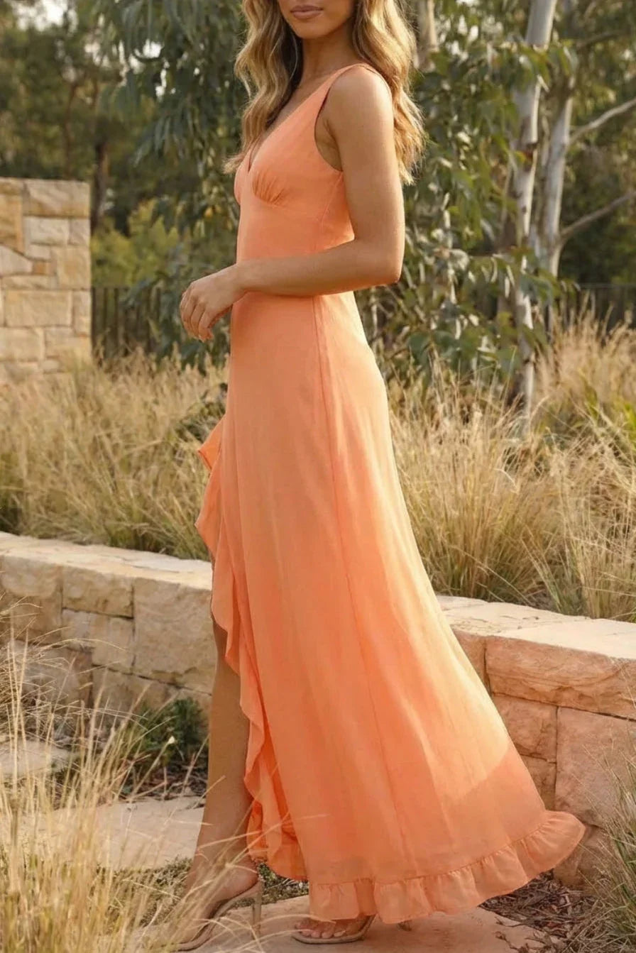 Robe longue femme fendue sans manches | ROBEMODE