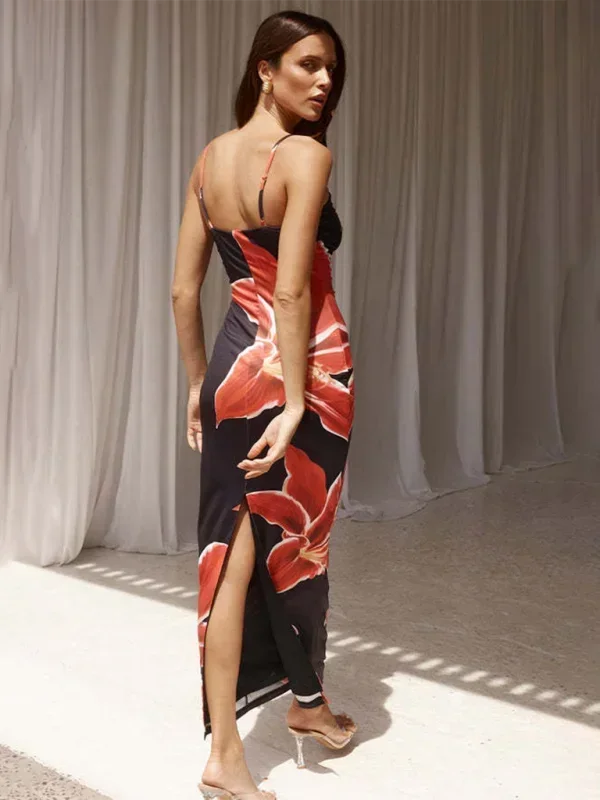 Robe longue femme à fines bretelles imprimé floral | Coupe féminine + Style élégant + Facile à accessoiriser – ROBEMODE