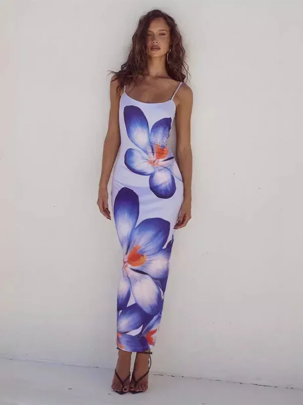 Robe longue femme à fines bretelles imprimé floral | Coupe féminine + Style élégant + Facile à accessoiriser – ROBEMODE