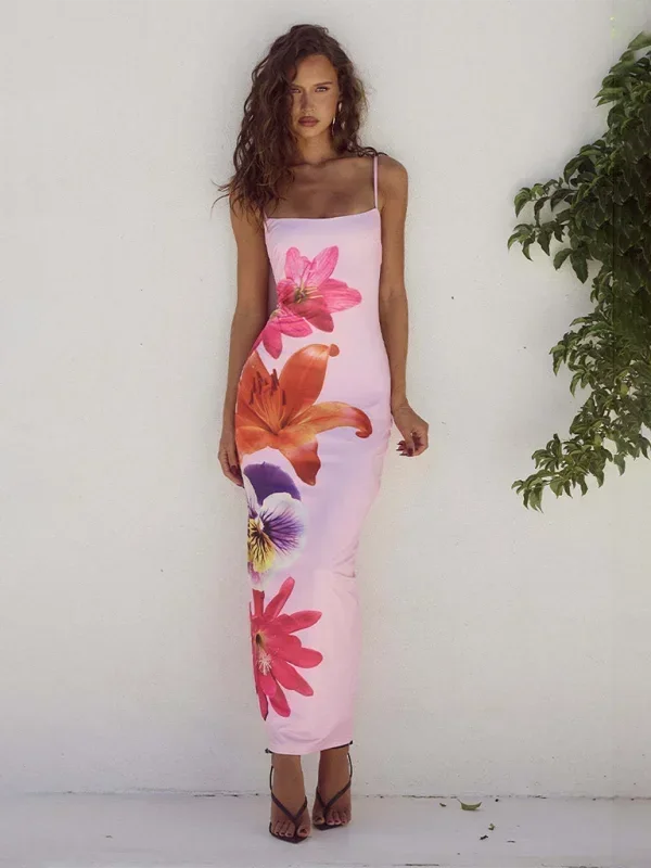 Robe longue femme à fines bretelles imprimé floral | Coupe féminine + Style élégant + Facile à accessoiriser – ROBEMODE