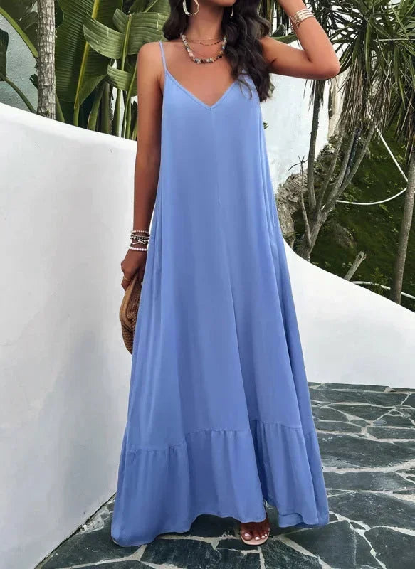 Robe longue femme fluide avec col en V chic | Coupe féminine + Style élégant + Facile à accessoiriser – ROBEMODE