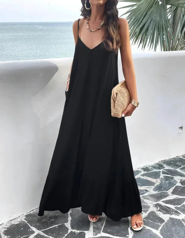 Robe longue femme fluide avec col en V chic | Coupe féminine + Style élégant + Facile à accessoiriser – ROBEMODE