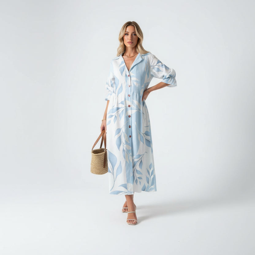 Robe longue femme imprimé floral col V manches mi-longues | Coupe féminine + Style élégant + Facile à accessoiriser – ROBEMODE
