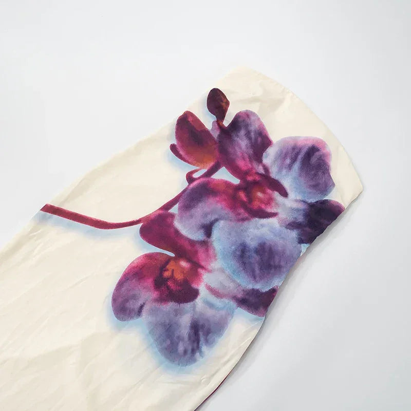 Robe longue femme imprimé floral violet sans bretelles | Coupe féminine + Style élégant + Facile à accessoiriser – ROBEMODE