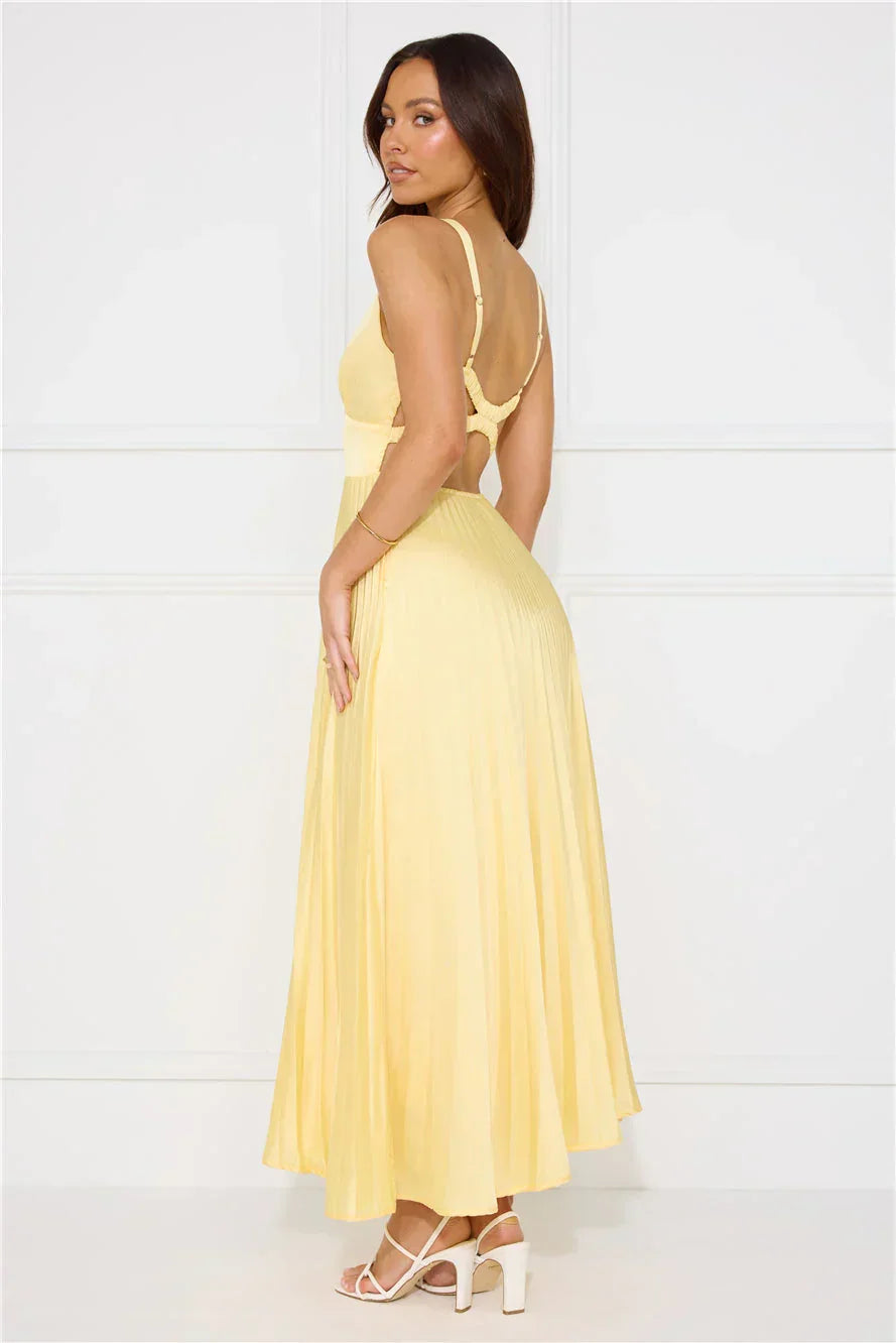 Robe longue femme jaune plissee | Coupe féminine + Style élégant + Facile à accessoiriser – ROBEMODE