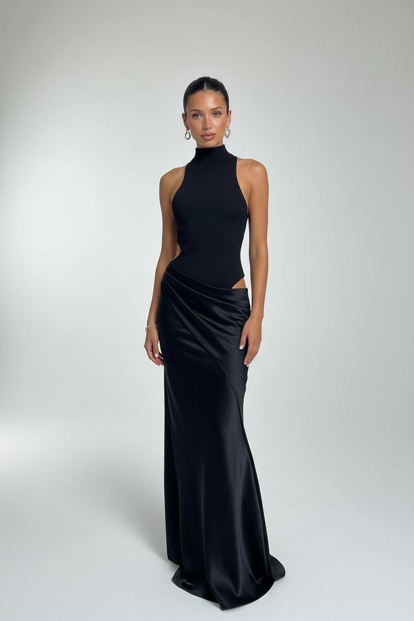 Robe Longue Femme Marron Découpée Soirée Élégante | ROBEMODE