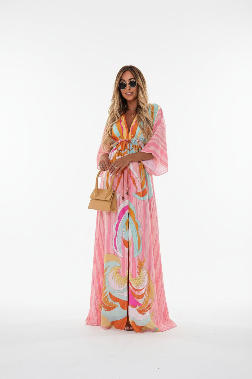 Robe longue femme à motifs avec ceinture et manches longues | Coupe féminine + Style élégant + Facile à accessoiriser – ROBEMODE