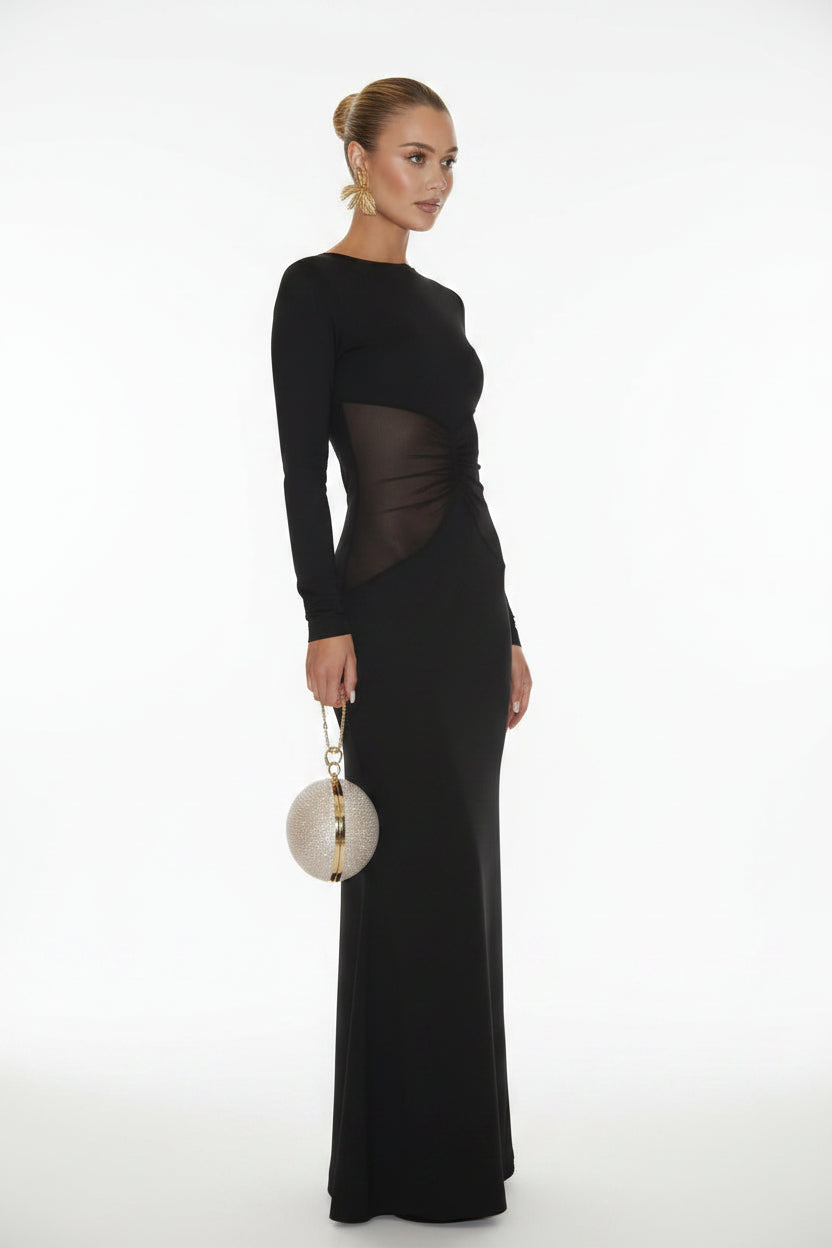 Robe longue femme noire a manches longues | Coupe féminine + Style élégant + Facile à accessoiriser – ROBEMODE