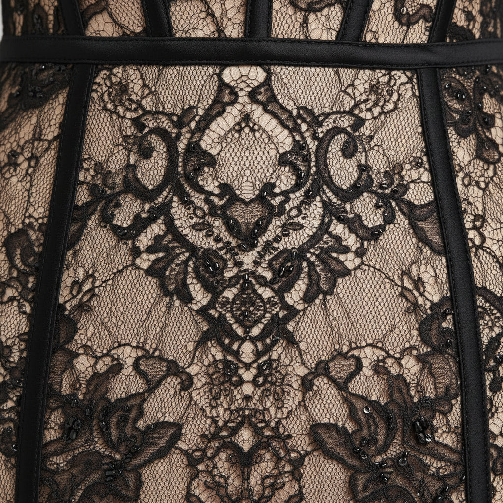 Robe longue noire bustier en dentelle | ROBEMODE