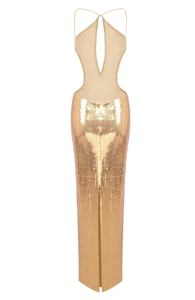 Robe Longue Femme Noire en Sequins Soirée | ROBEMODE