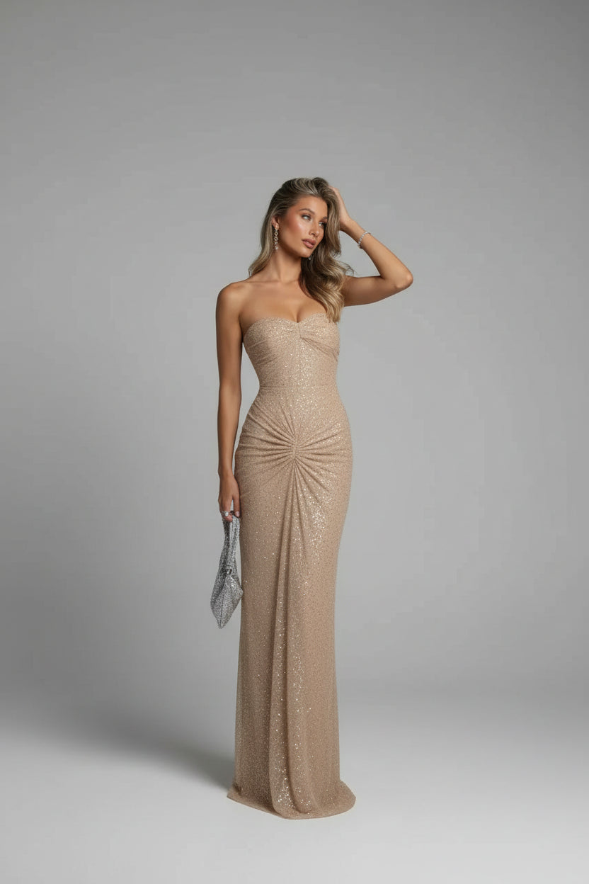 Robe Longue Femme Paillettes Sans Bretelles Soirée | ROBEMODE