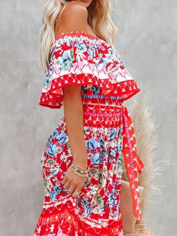 Robe longue femme épaules dénudées avec motifs floraux | Coupe féminine + Style élégant + Facile à accessoiriser – ROBEMODE