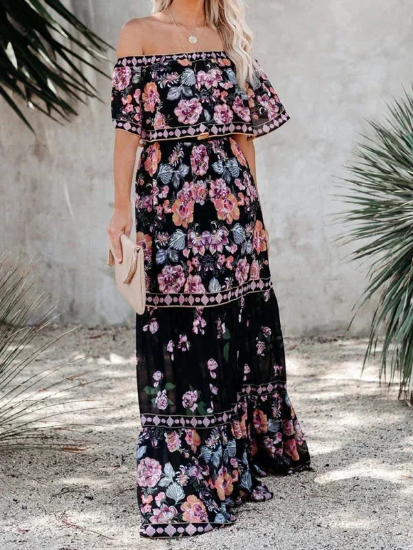 Robe longue femme épaules dénudées avec motifs floraux | Coupe féminine + Style élégant + Facile à accessoiriser – ROBEMODE