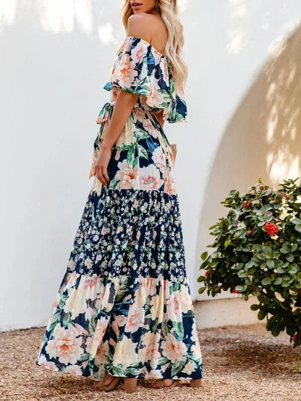 Robe longue femme épaules dénudées avec motifs floraux | Coupe féminine + Style élégant + Facile à accessoiriser – ROBEMODE