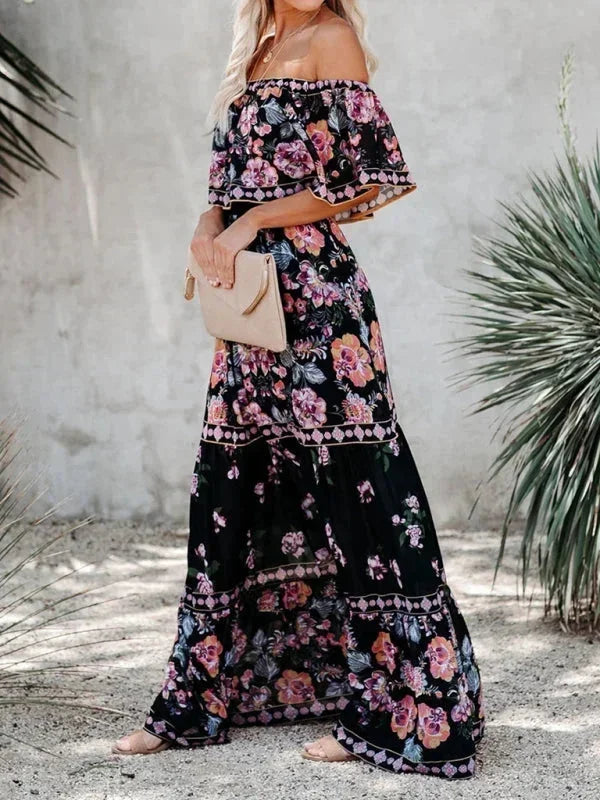 Robe longue femme épaules dénudées avec motifs floraux | Coupe féminine + Style élégant + Facile à accessoiriser – ROBEMODE