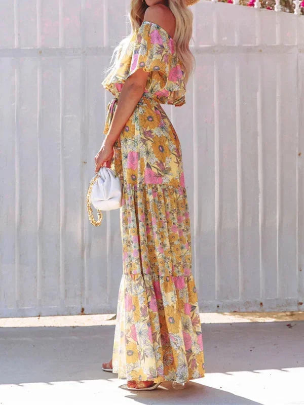 Robe longue femme épaules dénudées avec motifs floraux | Coupe féminine + Style élégant + Facile à accessoiriser – ROBEMODE