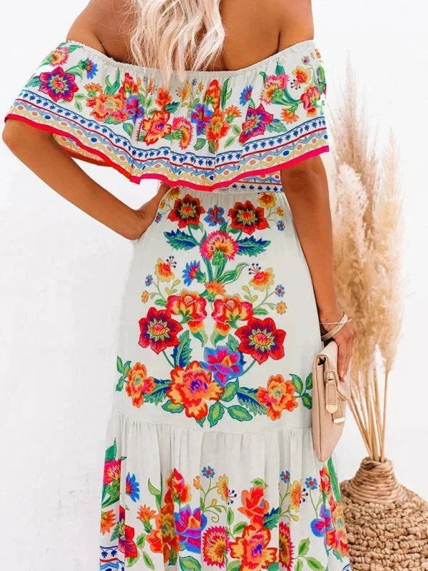 Robe longue femme épaules dénudées avec motifs floraux | Coupe féminine + Style élégant + Facile à accessoiriser – ROBEMODE