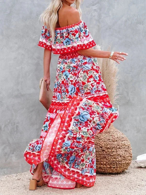 Robe longue femme épaules dénudées avec motifs floraux | Coupe féminine + Style élégant + Facile à accessoiriser – ROBEMODE