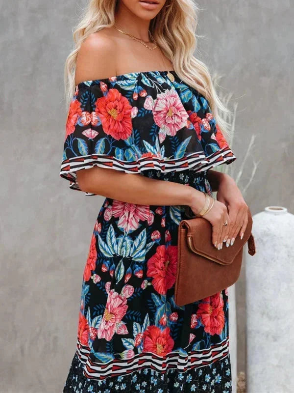 Robe longue femme épaules dénudées avec motifs floraux | Coupe féminine + Style élégant + Facile à accessoiriser – ROBEMODE