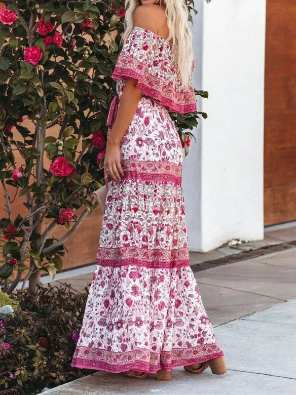 Robe longue femme épaules dénudées avec motifs floraux | Coupe féminine + Style élégant + Facile à accessoiriser – ROBEMODE
